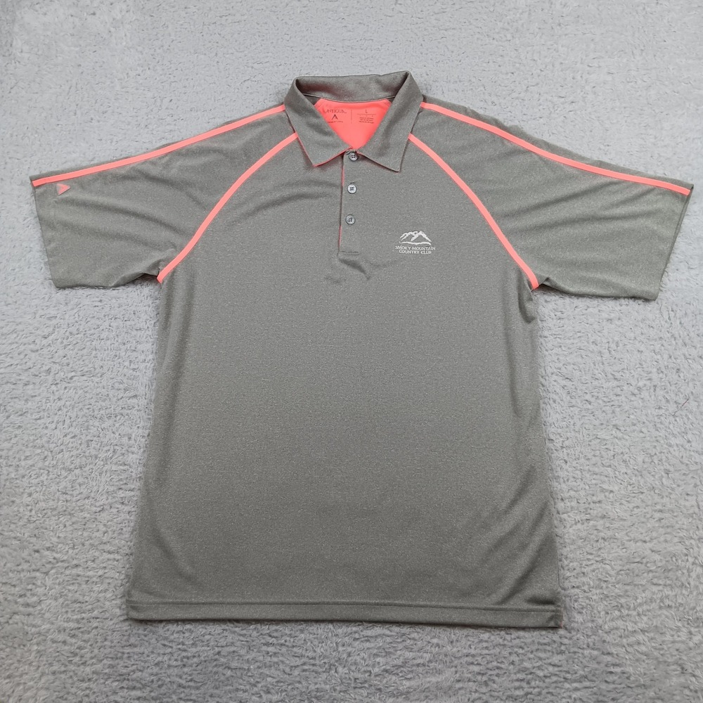 Antigua Polo Desert Dry Men L Gray Orange Smoky Mountain Country Club Raglan